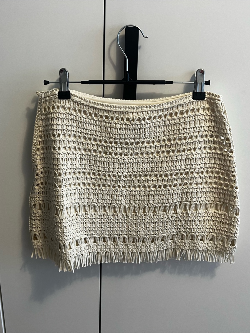 H&M Crochet Fringe Mini Skirt in Cream